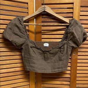 Wilfred  Brown Puff Sleeve Crop Top